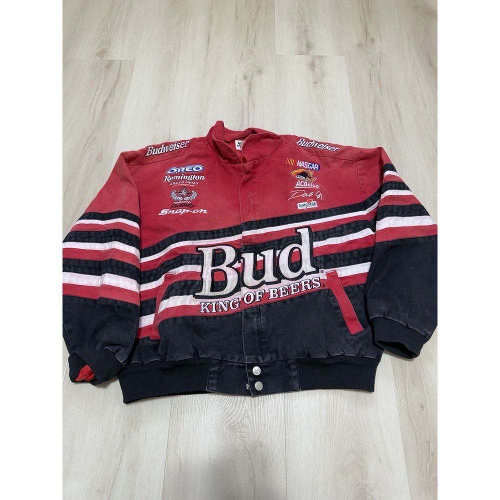 Vintage Men's Dale Earnhardt Jr. Budweiser NASCAR Racing Jacket 90s Sz Large - Picture 1 of 7